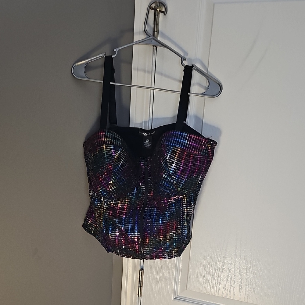 Ashley Stewart Black and Multicolor Sequin Bodysuit